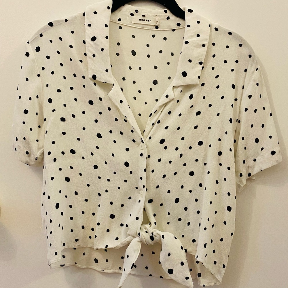 Mod Ref Black And White Polka Dot Button Down - image 2